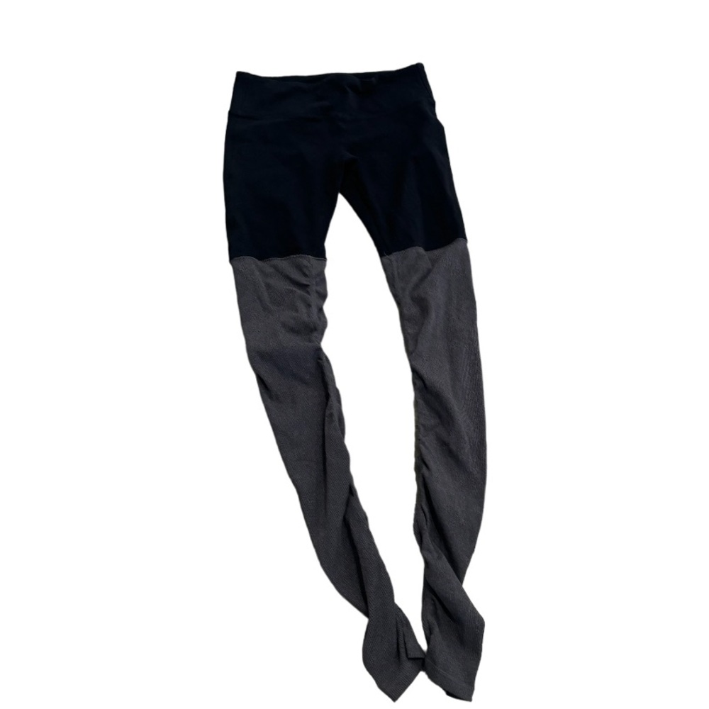 ALO YOGA Goddess Ribbed Leg Warmer Leggings Mid Rise Black Gray Activewear  Sz M